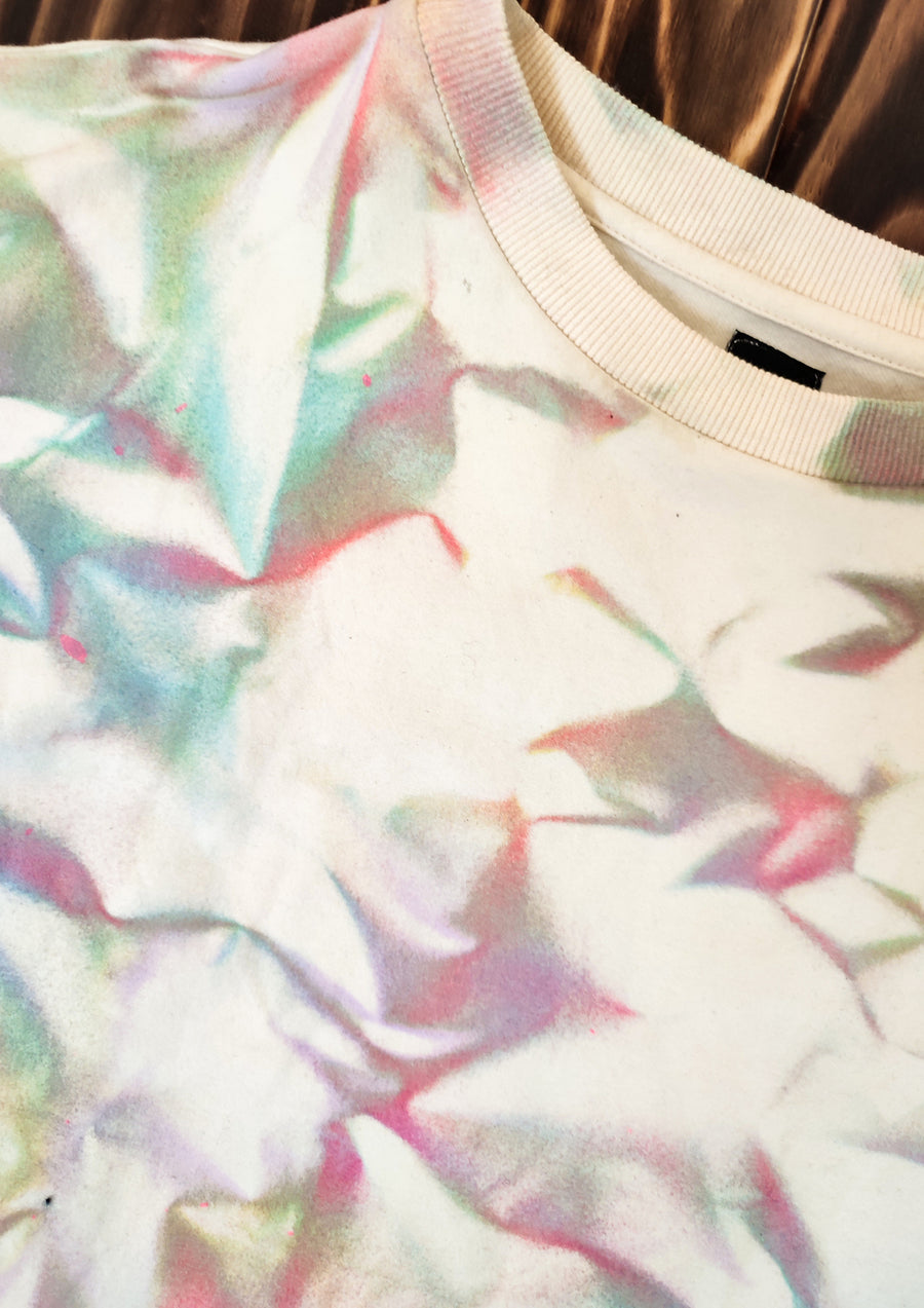 HANDPAINTED / CROPPED - T-SHIRT S - COTTON JERSEY creme painted