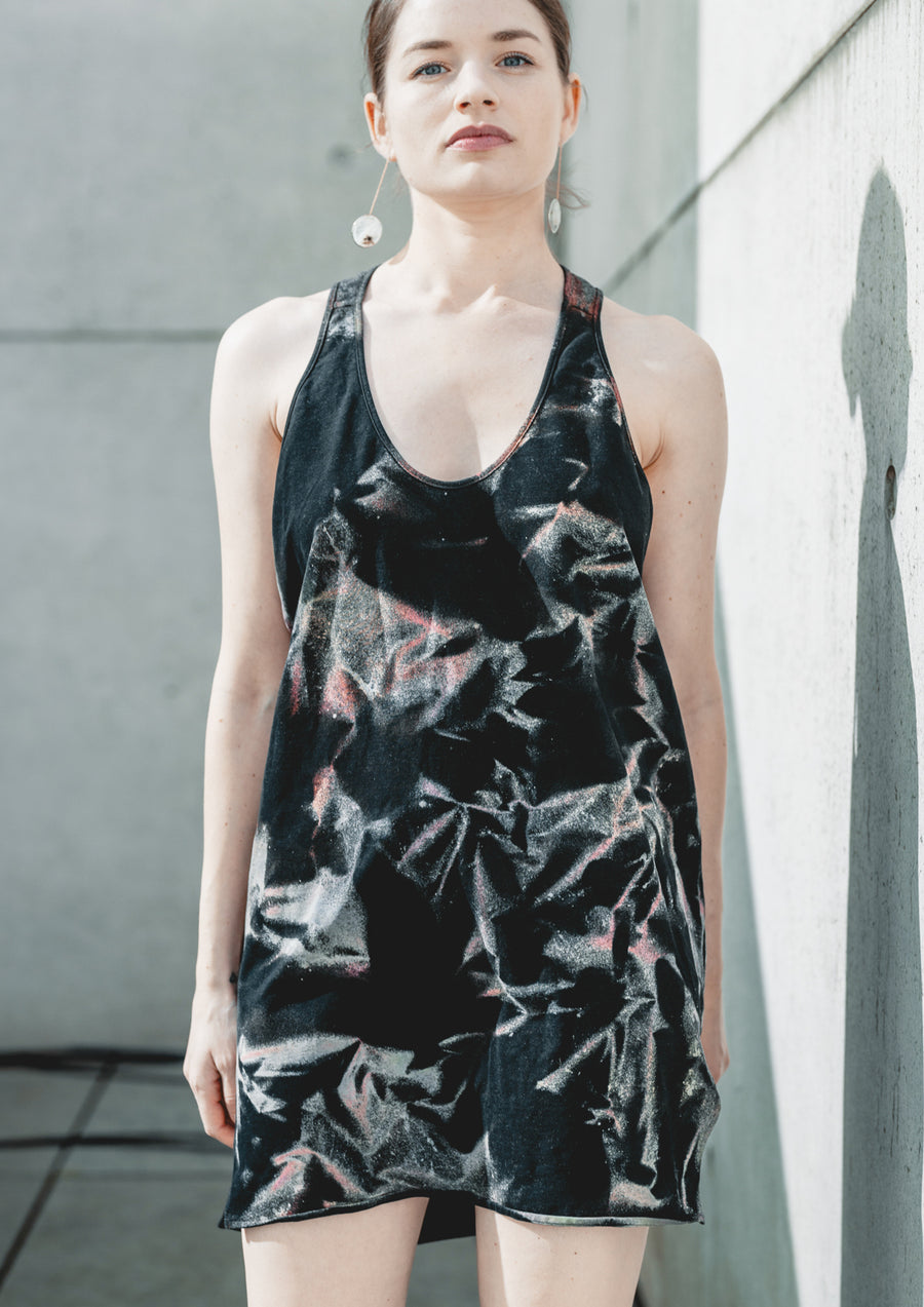 HANDPAINTED - TANK TOP/DRESS - COTTON JERSEY black painted