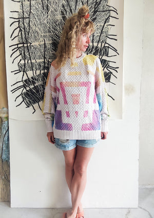 HANDPAINTED - SWEATER OVERSIZE - KNIT PEARL ivory painted