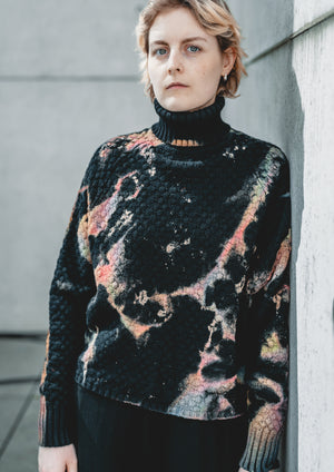 HANDPAINTED - SWEATER TURTLENECK - KNIT PEARL black painted