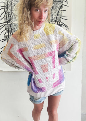 HANDPAINTED - SWEATER OVERSIZE - KNIT PEARL ivory painted