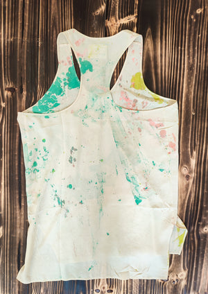 HANDPAINTED - TANK TOP / DRESSS LONG OVERSIZED - creme painted