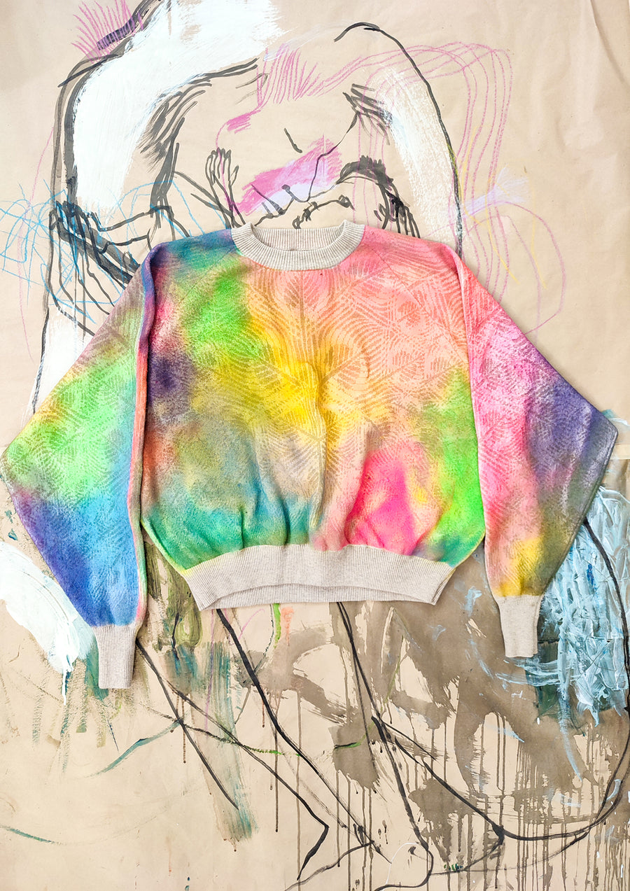 HANDPAINTED - SWEATER OVERSIZED - KNIT PEACOCK beige painted