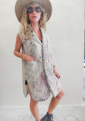 HANDPAINTED - VEST/DRESS LONG SLEEVELESS - creme painted