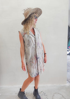 HANDPAINTED - VEST/DRESS LONG SLEEVELESS - creme painted