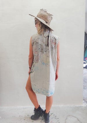 HANDPAINTED - VEST/DRESS LONG SLEEVELESS - creme painted