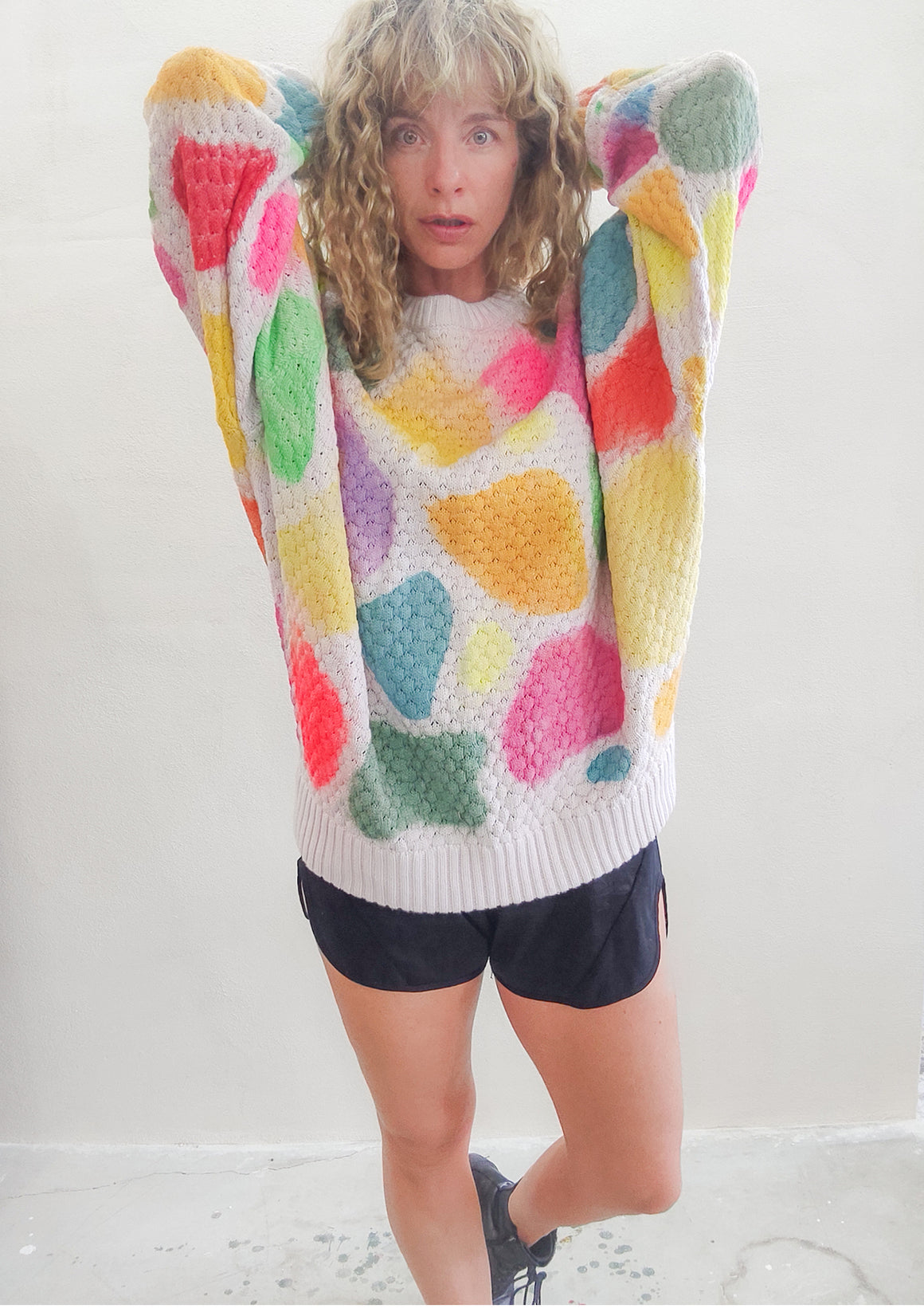 HANDPAINTED - SWEATER OVERSIZE - KNIT PEARL ivory painted color
