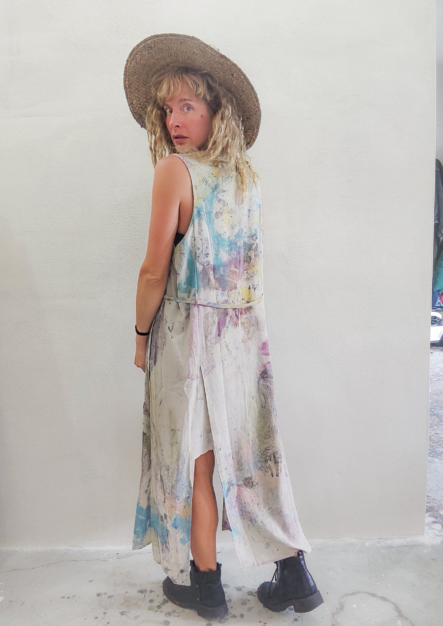 HANDPAINTED - DRESS LONG SLEEVELESS creme painted