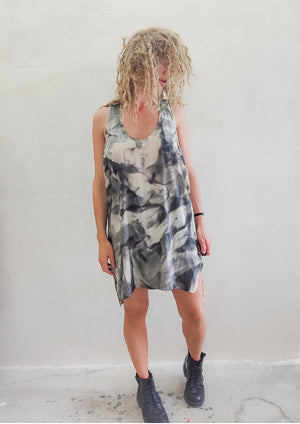 HANDPAINTED - TANK TOP / DRESSS LONG OVERSIZED - creme painted