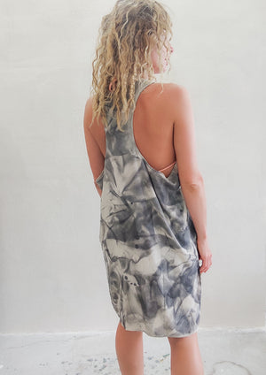 HANDPAINTED - TANK TOP / DRESSS LONG OVERSIZED - creme painted