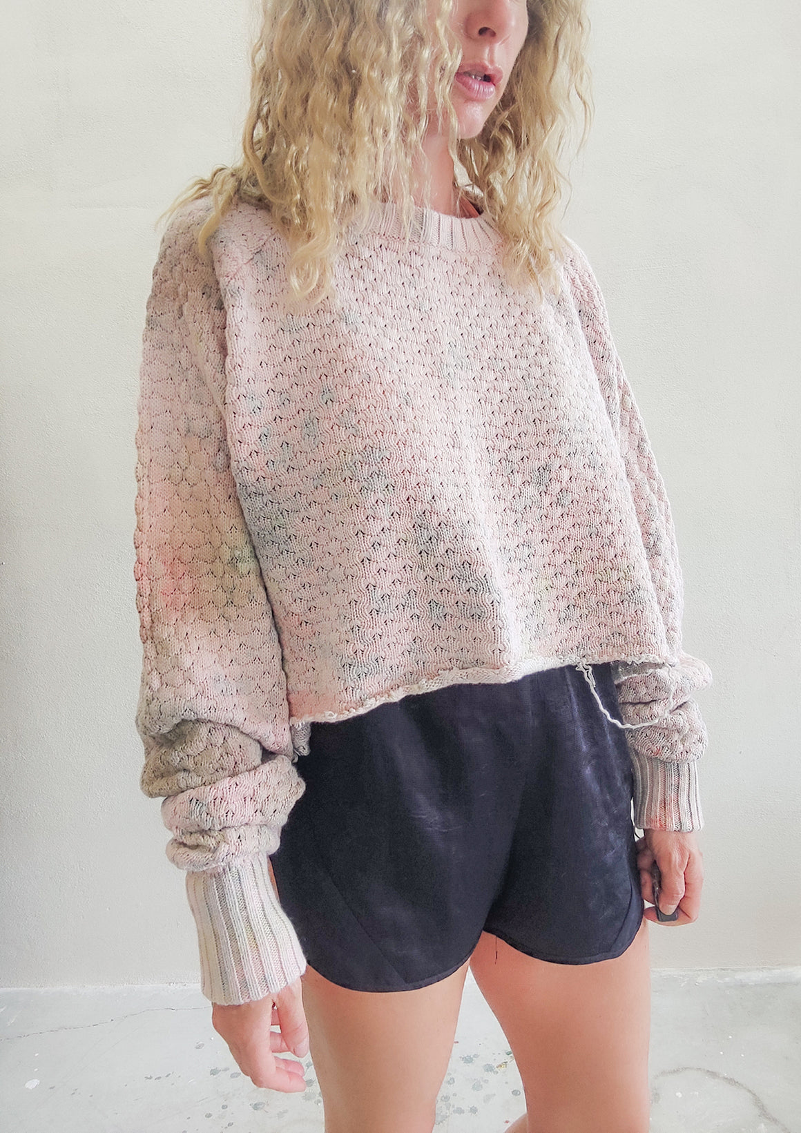 HANDPAINTED / CROPPED - SWEATER OVERSIZE - KNIT PEARL ivory painted color