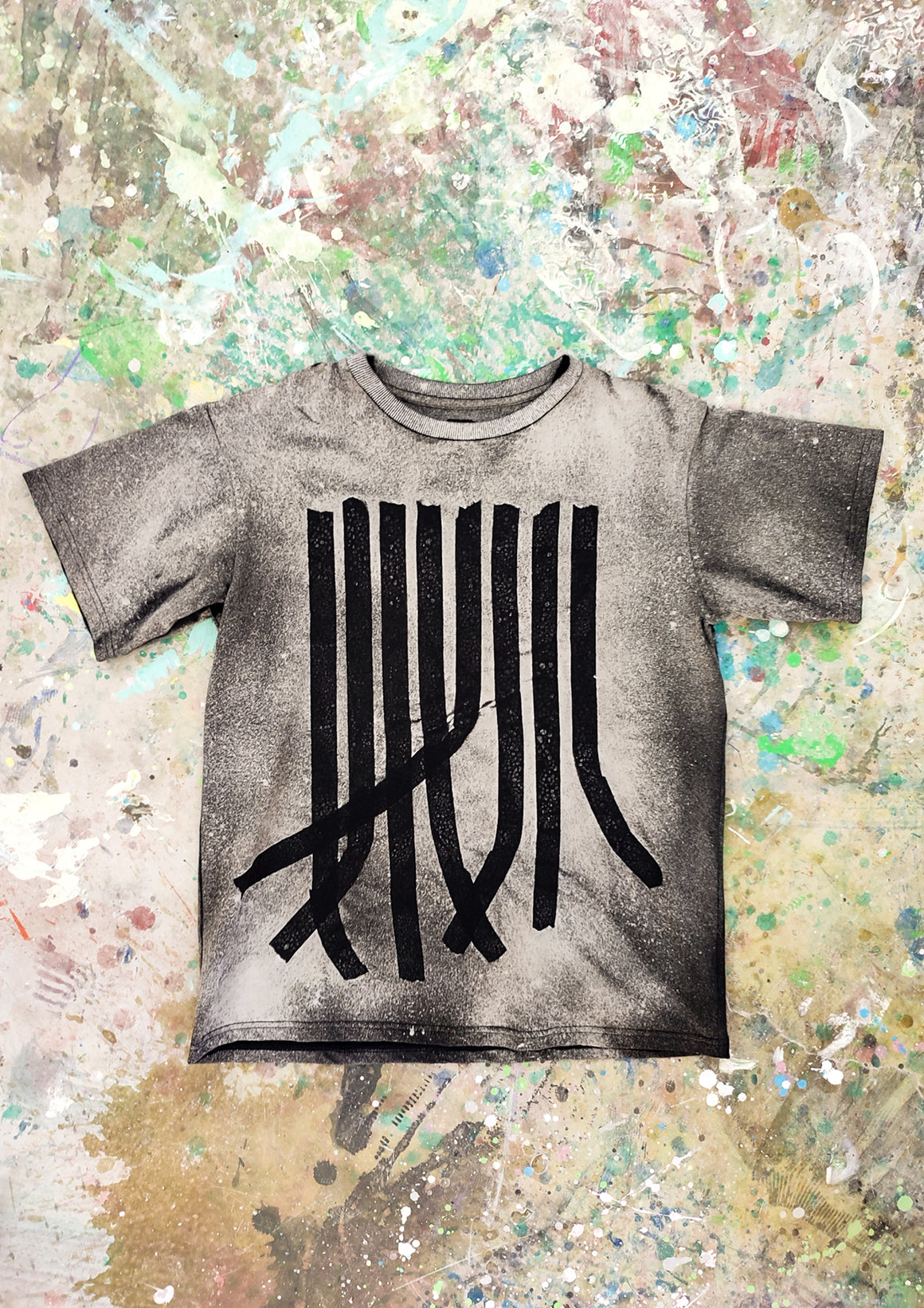 HANDPAINTED - T-SHIRT S - COTTON JERSEY black painted