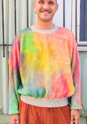 HANDPAINTED - SWEATER OVERSIZED - KNIT PEACOCK beige painted