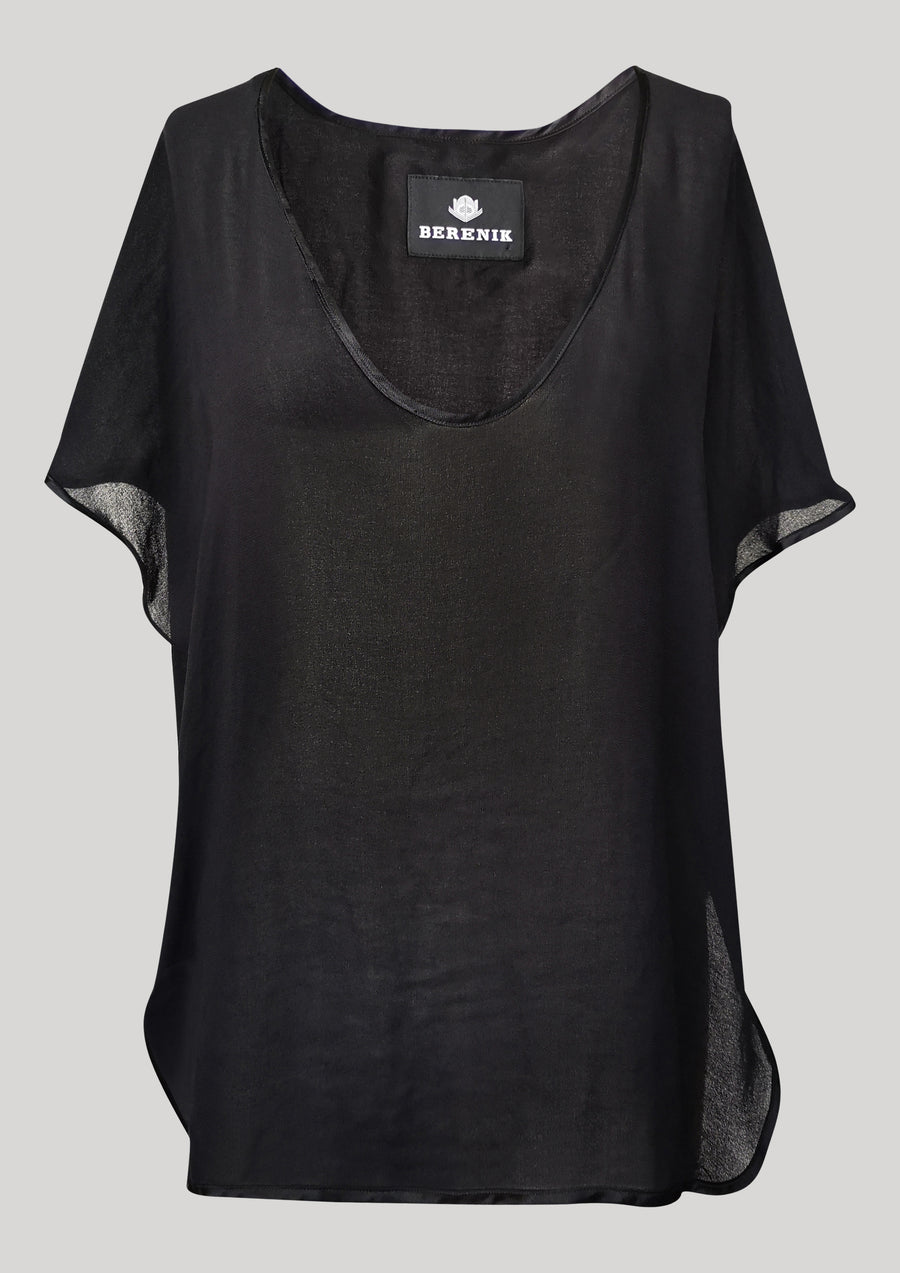 TOP SHORT SLEEVES - VINTAGE GEORGETTE black - BERENIK