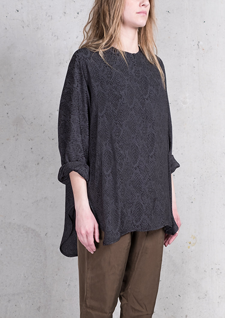 SHIRT ZIP OVERSIZED JACQUARD SATIN SNAKE BLACK - BERENIK